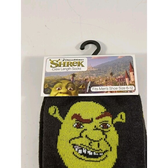 Shrek Crew Socks Men's Size 6-12 Black Graphic 1 Pair - Picture 2 of 5